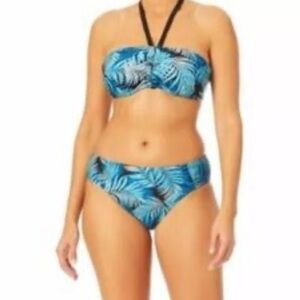 Time and Tru Blue Leaf Print Bikini